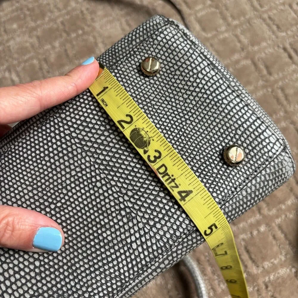 Henri Bendel Embossed Leather Top Handle Crossbody Bag Gray Reptile Turnlock